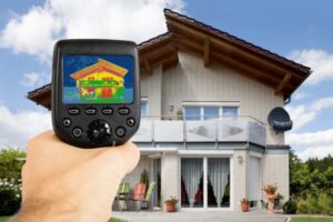 Person Using Infrared Camera to identify home drafts & leaks