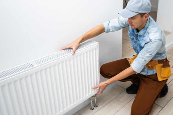 man changing the heating radiator in the house