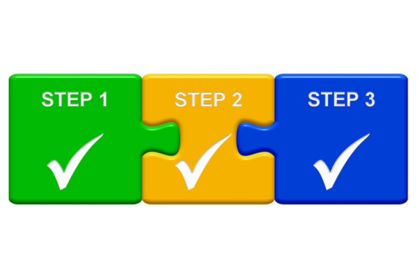 puzzle buttons saying step 1, 2, 3 depicting troubleshooting steps for backup generator