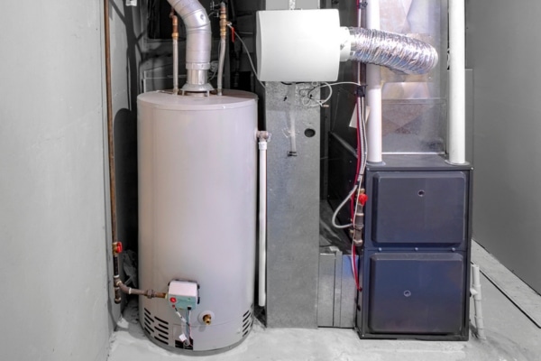 image of a residential furnace beside a water heater